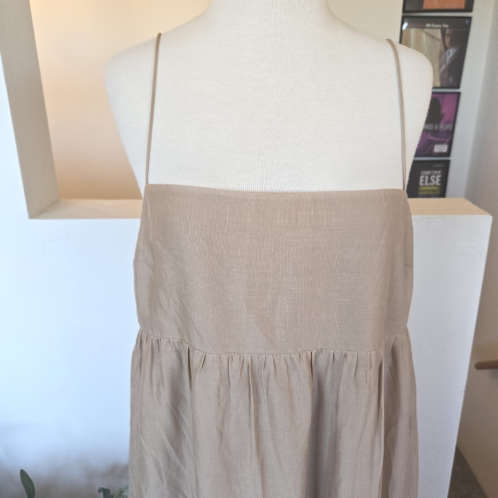 REVOLVE L' Academie Kiyama Maxi Dress Size Large Tan Oat Pockets Linen Blend - Picture 5 of 12